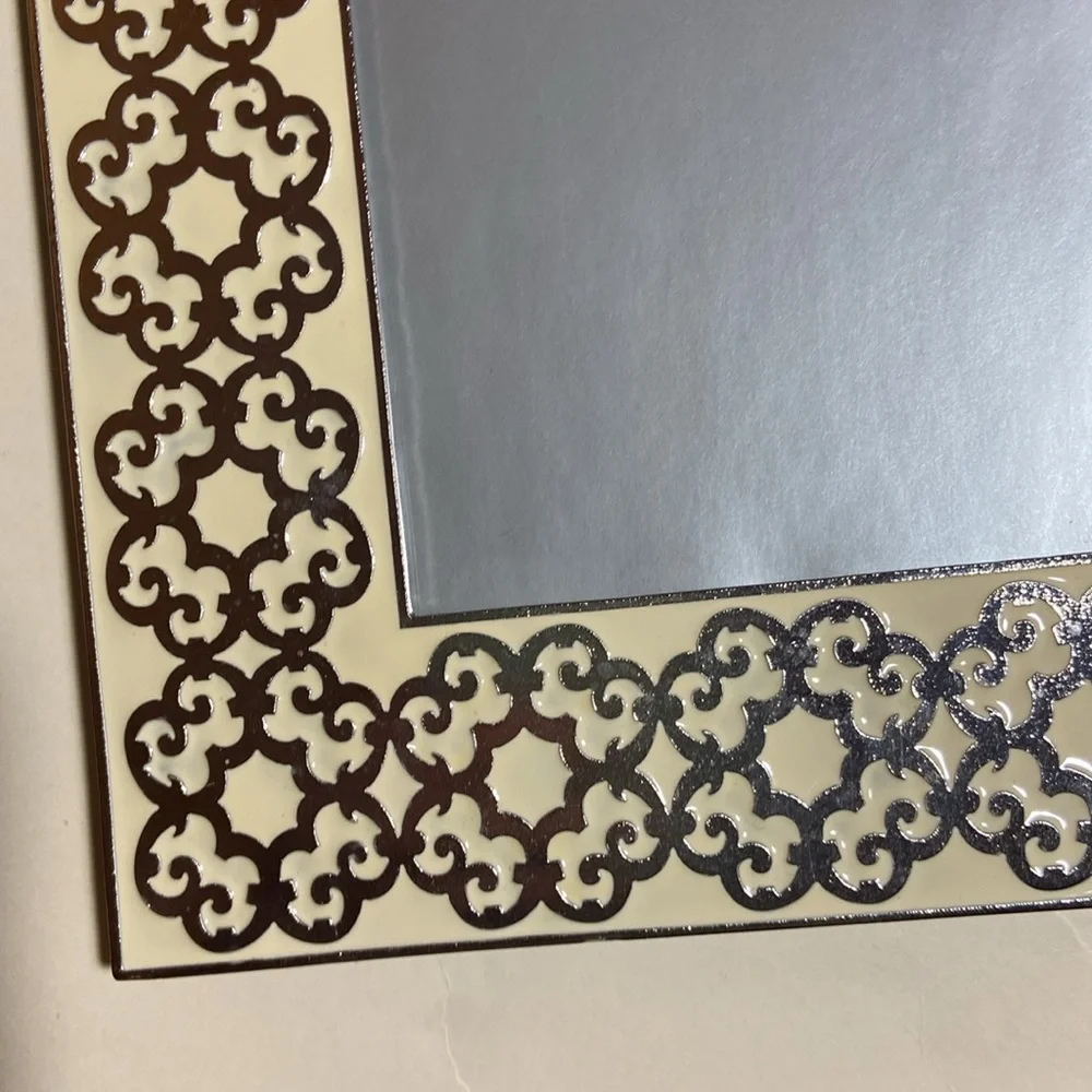 Z GALLERIE Silver tone metal Cream Enamel Picture Frame Moorish Pattern 4 x 6”